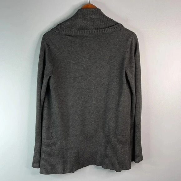 JOAN VASS Knit Draped Open Cardigan Sweater Dark Gray Shawl Collar Coastal S - Picture 6 of 11